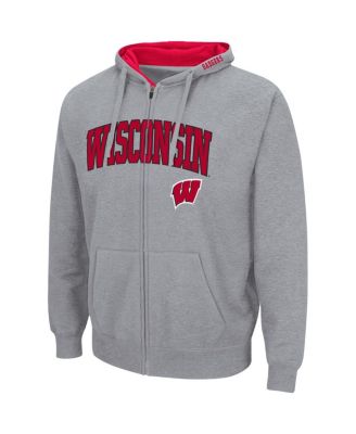 Men's Heathered Gray Wisconsin Badgers Arch and Logo 3.0 Full-Zip Hoodie