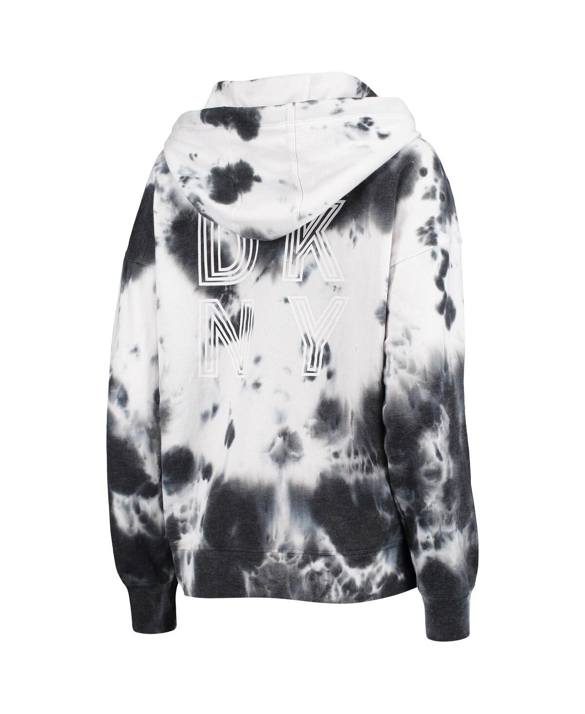Dkny Women's  Sport White And Black Los Angeles Chargers Dakota Oversized Tie-dye Half-zip Hoodie In White,black