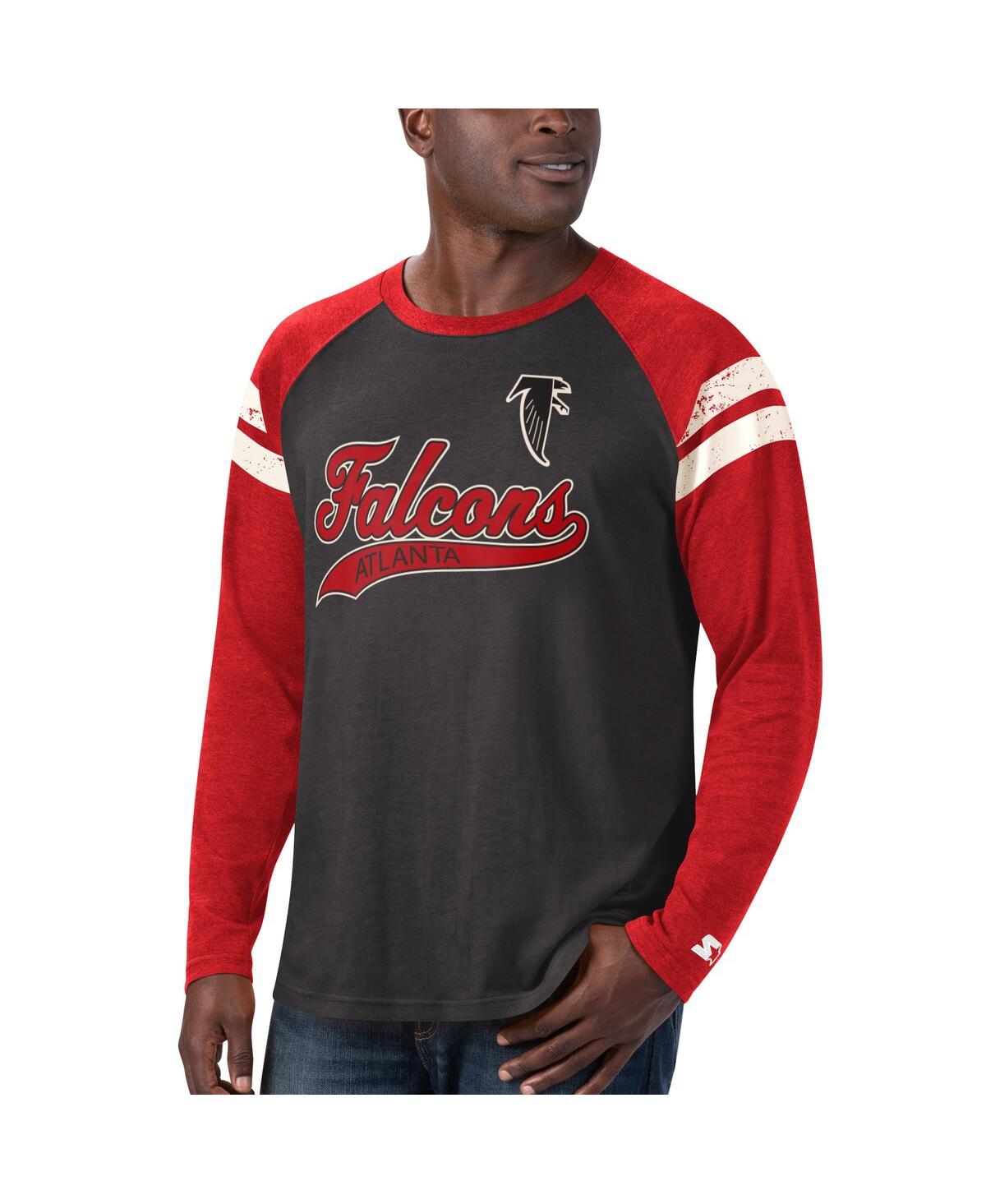 Shop Starter Men's  Black, Red Atlanta Falcons Throwback League Raglan Long Sleeve Tri-blend T-shirt In Black,red