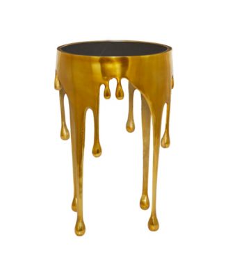 Aluminum Drip Accent Table with Melting Design and Shaded Glass Top, 16" x 16" x 25"