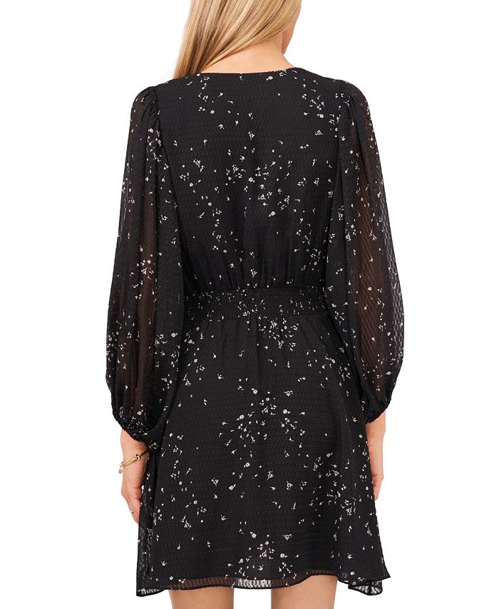 Vince Camuto Women's Blooms Long Sleeve Smock Waist Dress, Black, XS main image 0