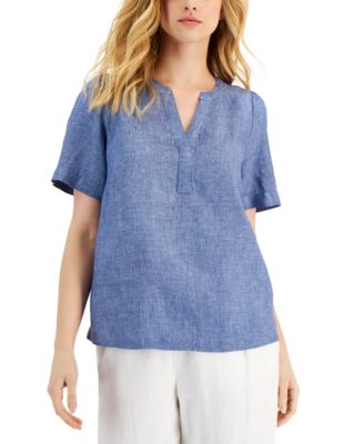 Blue Linen Womens Tops - Macy's