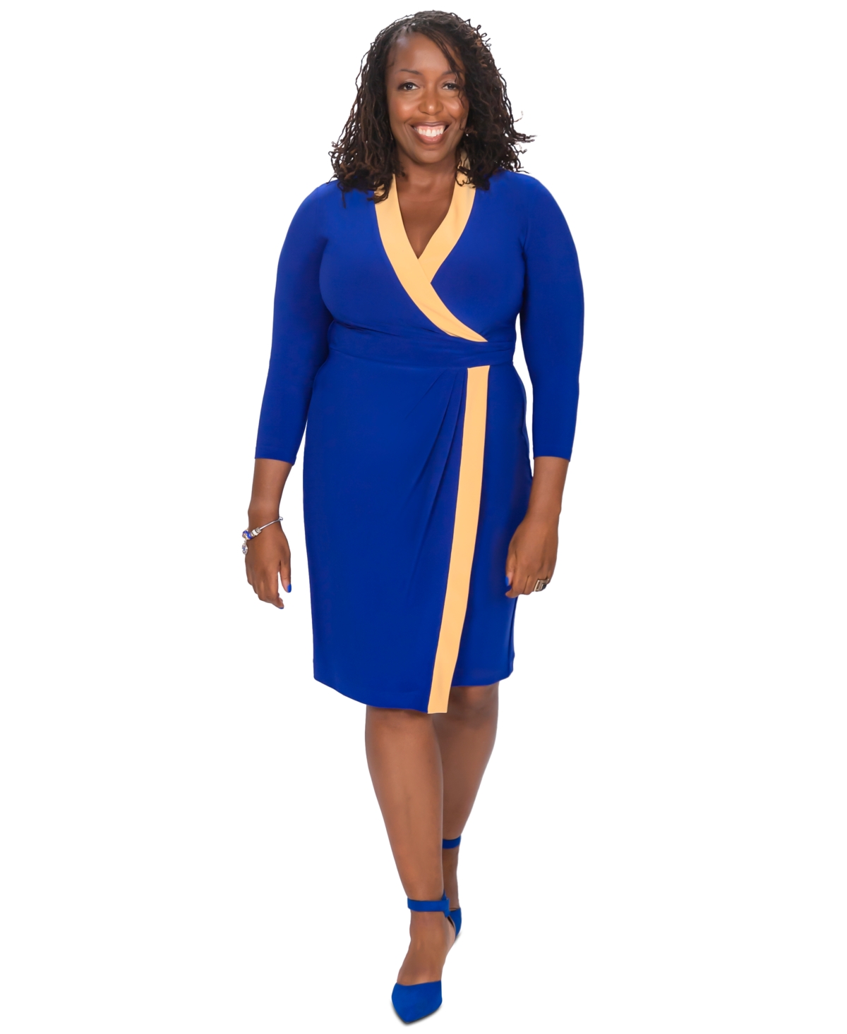 Kasper Colorblocked Faux-Wrap Sheath Dress -Royal Blue
