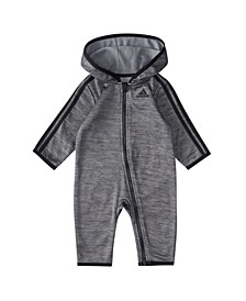 Baby Boys Long Sleeve Zip Front Melange Fleece Hooded Coverall
