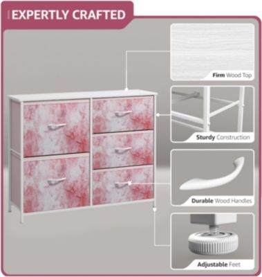 Dresser with 5 Drawers - Storage Chest Organizer with Steel Frame, Wood Top, Handles, Fabric Bins