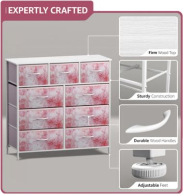 9 Drawers Dresser - Furniture Storage for Bedroom, Closet, Office Organization - Steel Frame, Wood Top, Fabric Bins