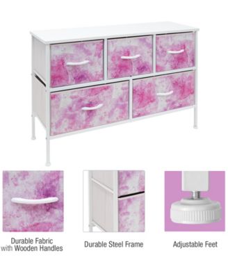 5 Drawers Dresser- Storage Unit with Steel Frame, Wood Top, Fabric Bins - for Bedroom, Closet, Office and more