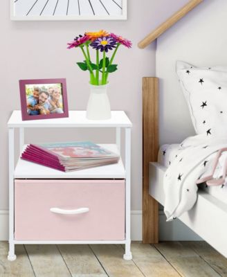 1 Drawers Nightstand with Shelf - Steel Frame, Wood Top & Easy Pull Fabric Bins - Perfect for Home, Bedroom, Office & College Dorm