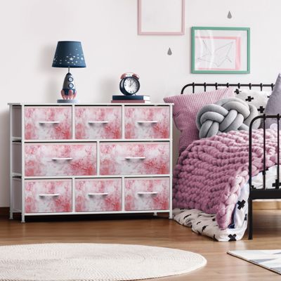 8 Drawers Wide Dresser - Organizer Unit with Steel Frame Wood Top and handle, Fabric Bins - Amazing for household decluttering