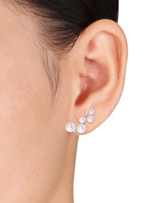 Cultured Freshwater Pearl (4-7mm) & White Topaz (1/4 ct. t.w.) Ear Climbers in Gold-Plated Sterling Silver