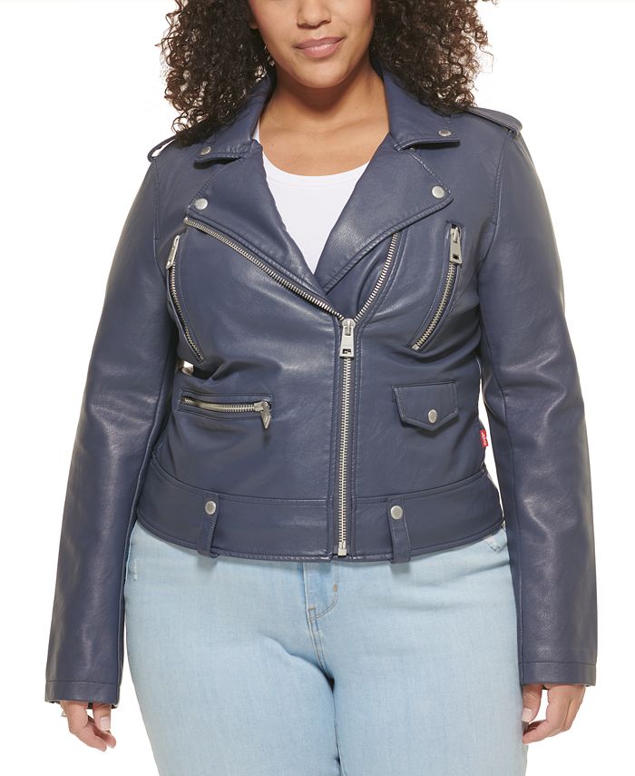 Levi's Women's Plus Size Asymmetrical Faux-Leather Moto Jacket - Macy's