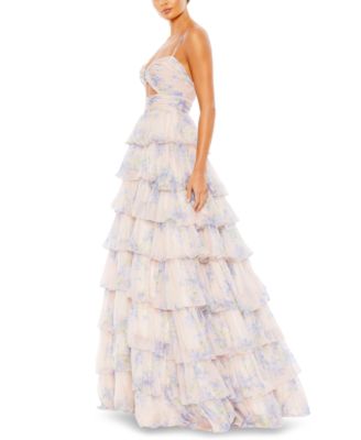 Women's Floral Cut Out Ruffle Tiered Gown