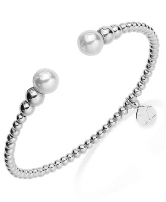 Majorica - Silver-Tone Graduated Bead and Organic Man-Made Pearl Bangle Bracelet