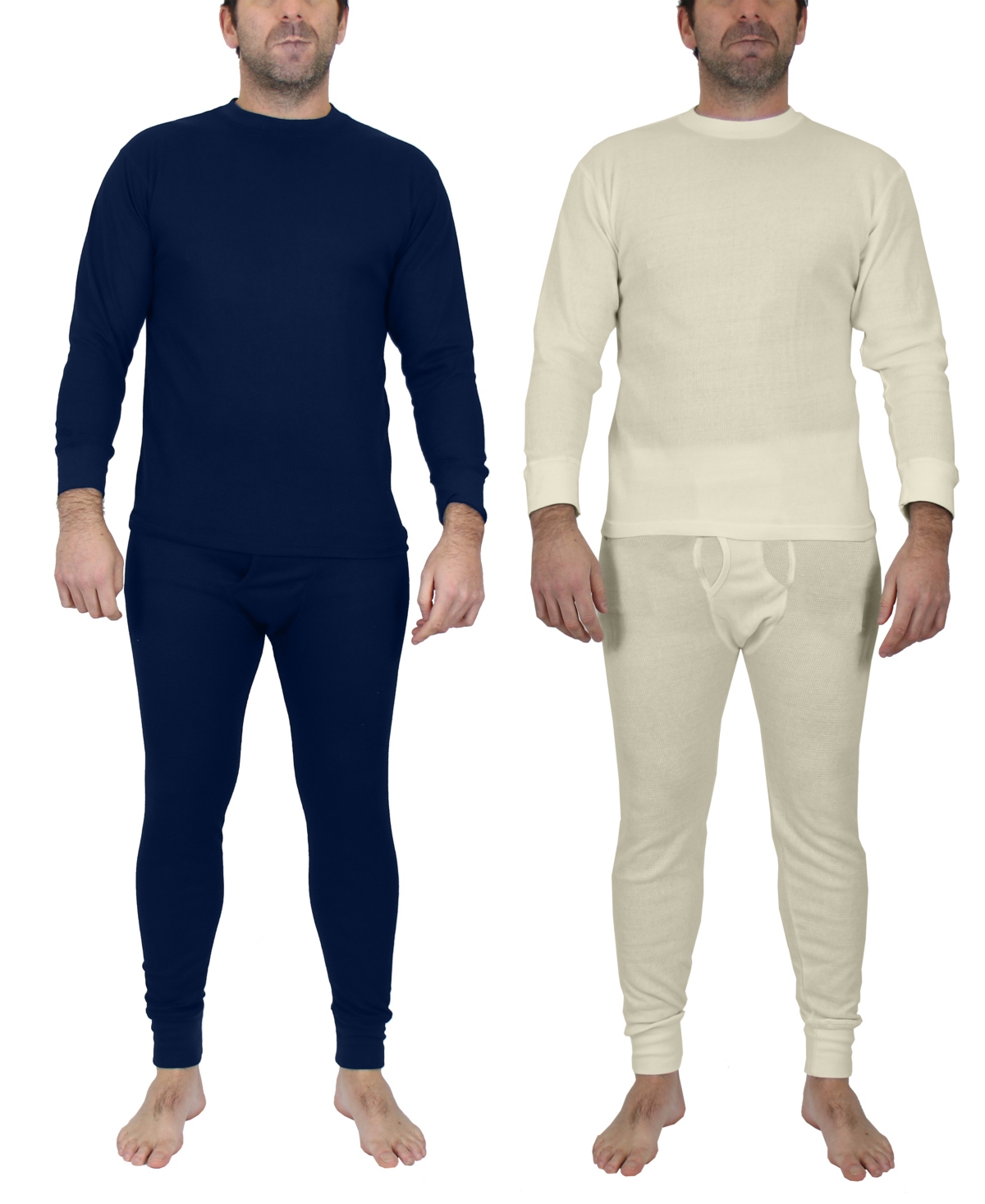 Galaxy By Harvic Men's Winter Thermal Top and Bottom, 4 Piece Set - Navy and Natural