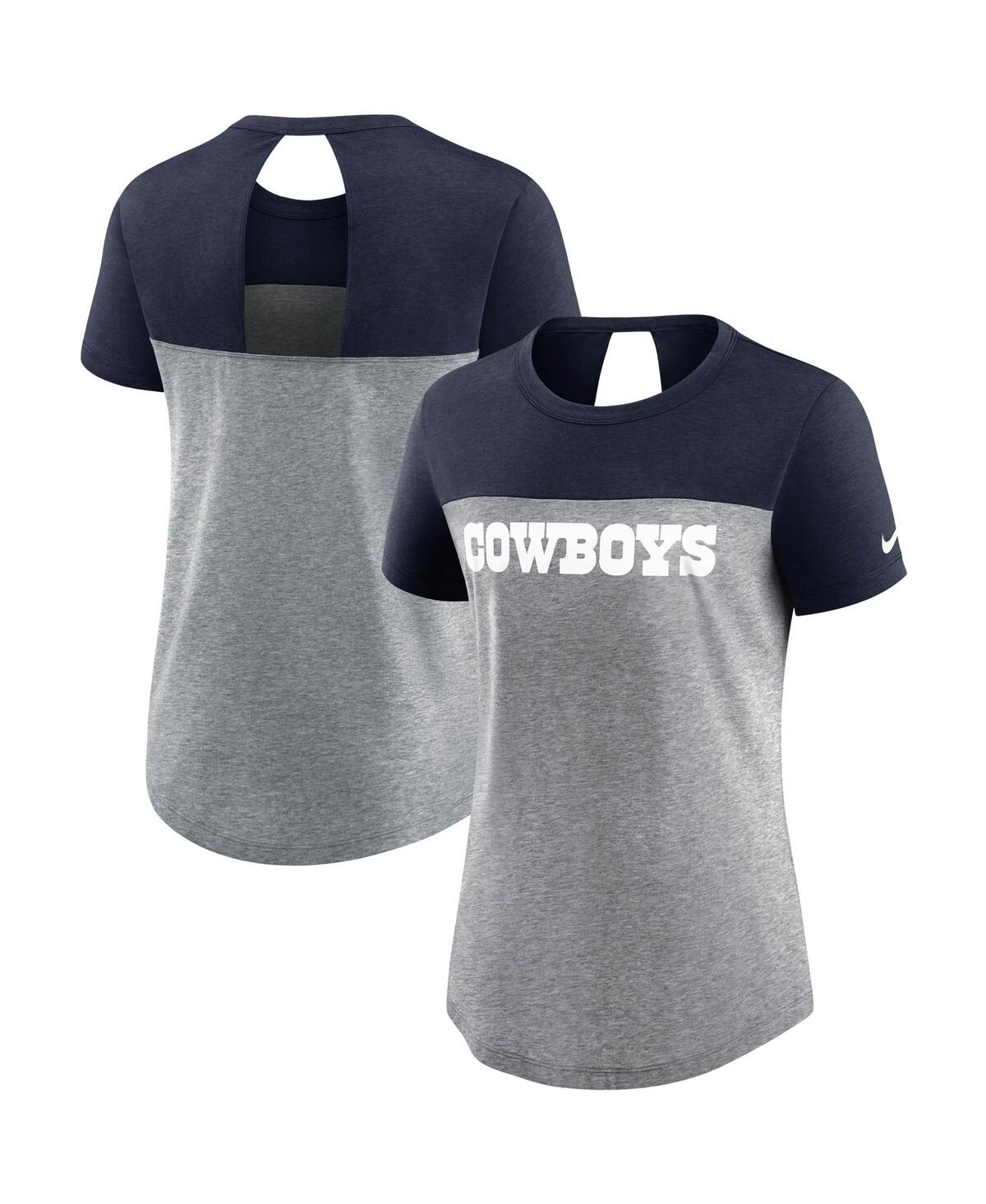 Women's Nike Heathered Charcoal, Navy Dallas Cowboys Wordmark Keyhole Fashion Tri-Blend T-Shirt