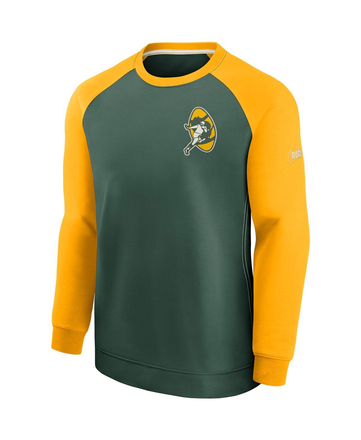 Shop Nike Men's  Green And Gold Green Bay Packers Historic Raglan Crew Performance Sweater In Green,gold