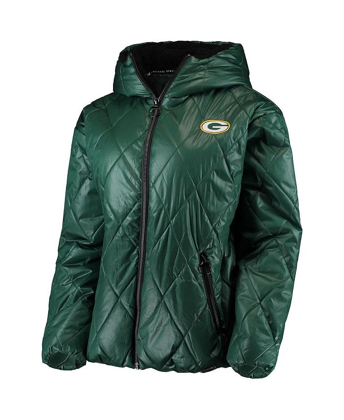 Msx By Michael Strahan Womens Green Green Bay Packers Charlotte Full Zip Hoodie Puffer Jacket 