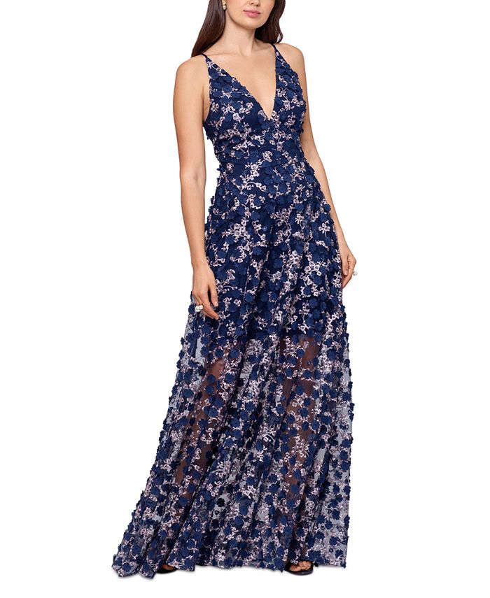 XSCAPE 3D-Floral Embroidered Fit & Flare Gown - Macy's