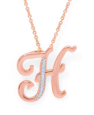 Diamond Accent Initial Pendant Necklace 18" in Gold Plate or Rose Gold Plate