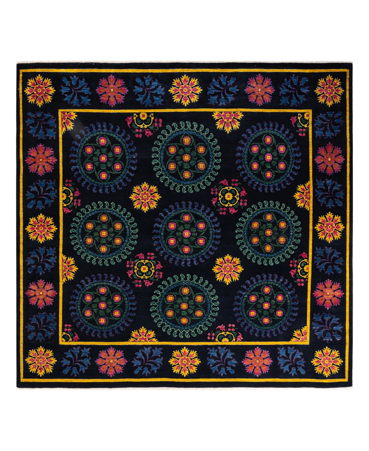 Adorn Hand Woven Rugs Suzani M1701 9'4in x 10'1in Area Rug - Black