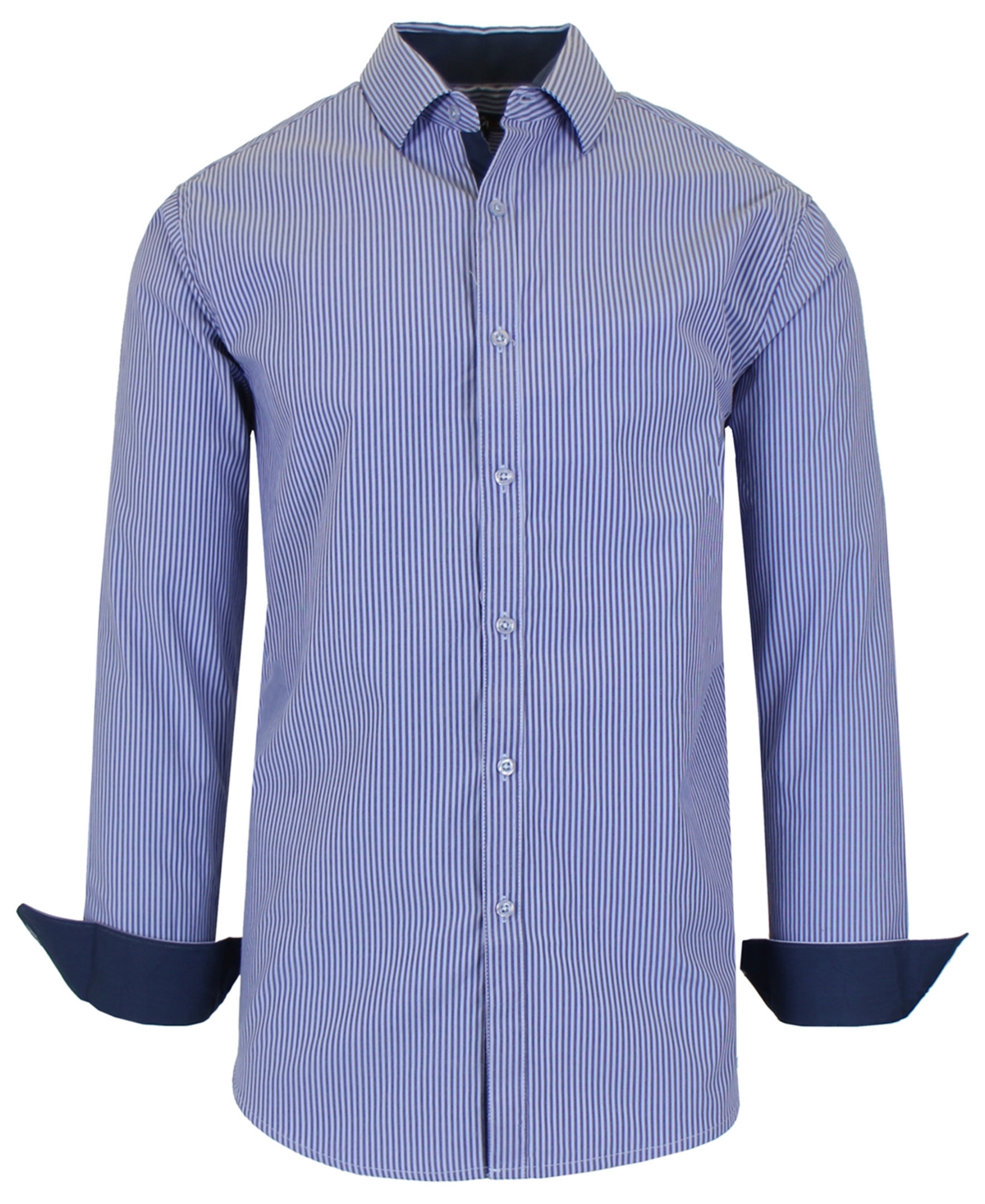 Shop Galaxy By Harvic Men's Long Sleeve Pinstripe Dress Shirt In Navy,light Blue