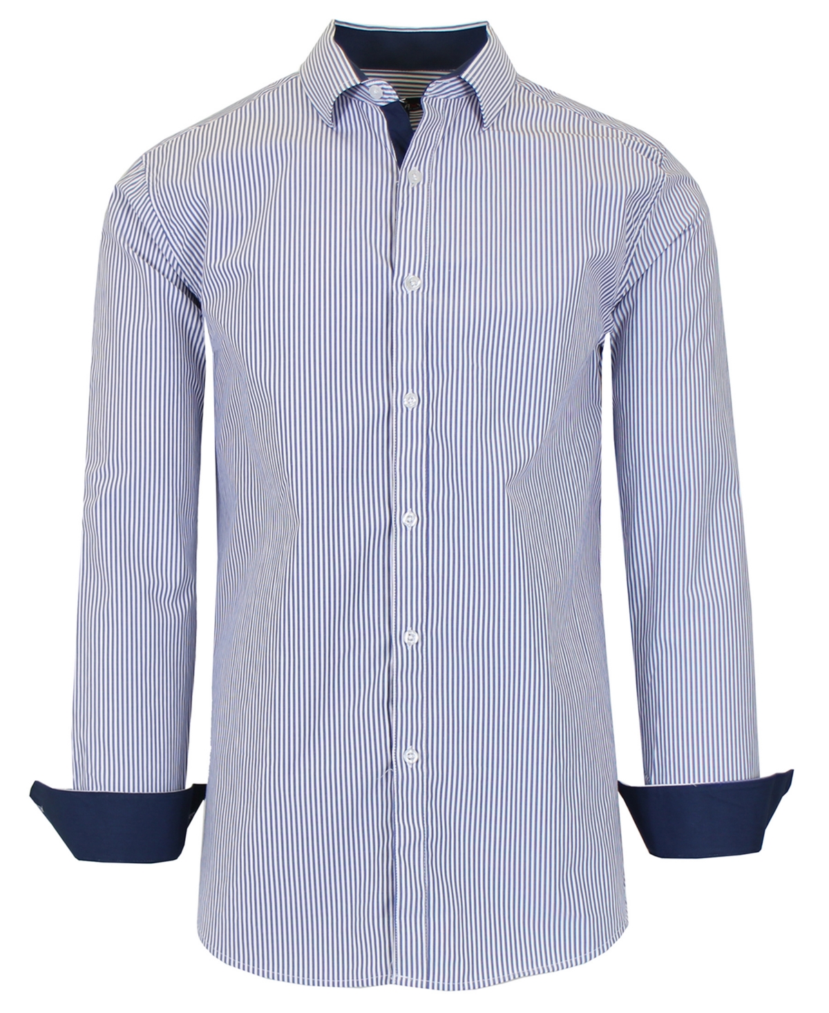 Men's Long Sleeve Pinstripe Dress Shirt - Navy, White