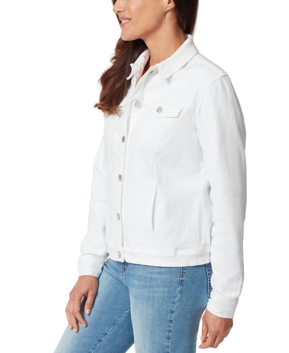 Gloria Vanderbilt Petite Amanda Denim Trucker Jacket In Vintage White