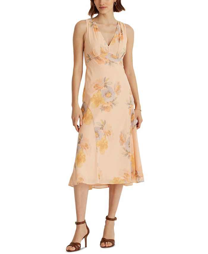 Lauren Ralph Lauren Floral Crinkled Georgette Dress - Macy's