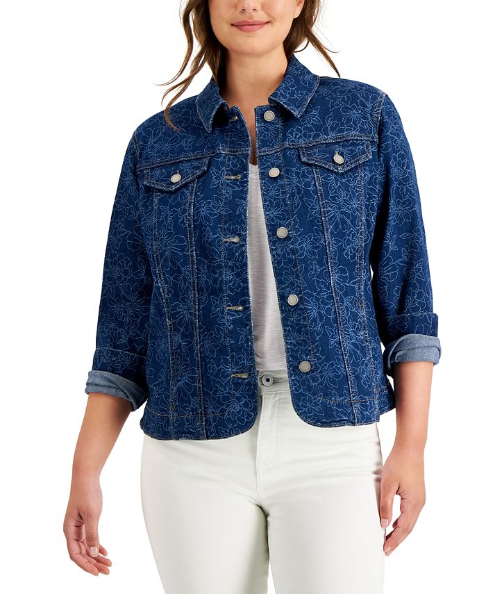 Charter Club Women s Floral Print Denim Jacket Created for Macy s