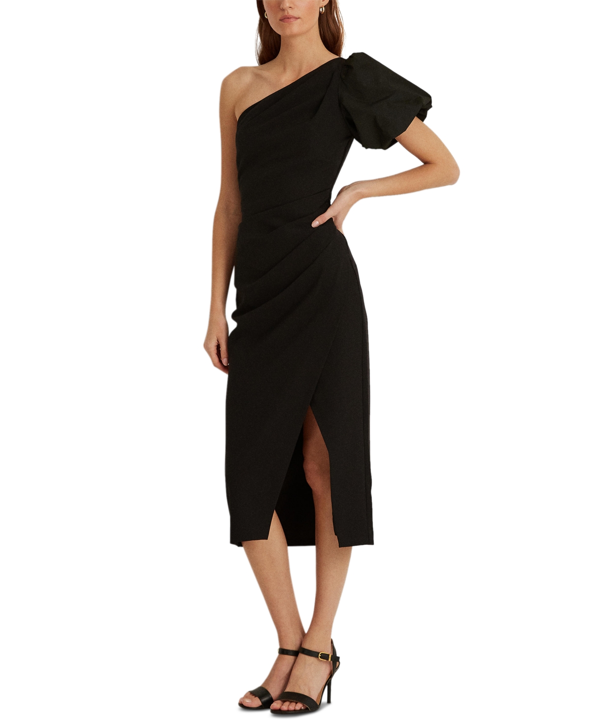 Lauren Ralph Lauren One-shoulder Crepe Cocktail Dress In Black