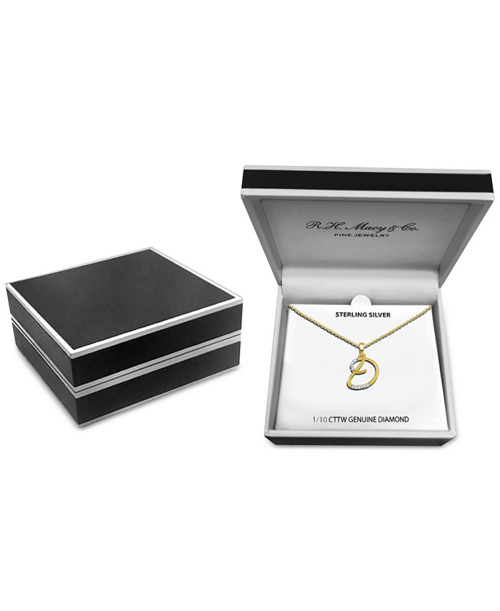 Macy's - Diamond Fancy Initial 18" Pendant Necklace (1/10 ct. t.w.) in 14k Gold-Plated Sterling Silver