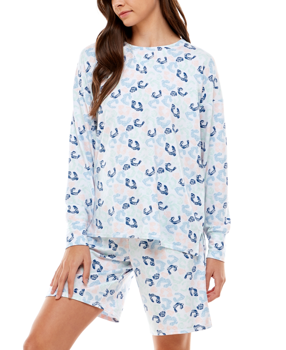 Roudelain Cozy Luxe Bermuda Shorts Pajama Set In Hello Leopard White
