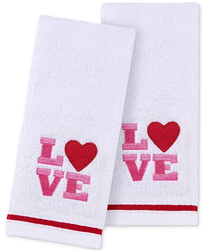 Martha Stewart Collection Hearts Embroidered Tip Towels, Set of 2