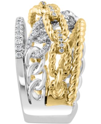 EFFY&reg; Diamond & Rope Chain Openwork Statement Ring (5/8 ct. t.w.) in 14k White and Yellow Gold 