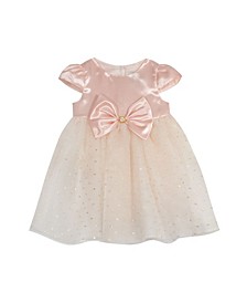 Baby Girls Satin Empire Bodice with Cap Sleeve to Organza Clip Dot Skirt Dress