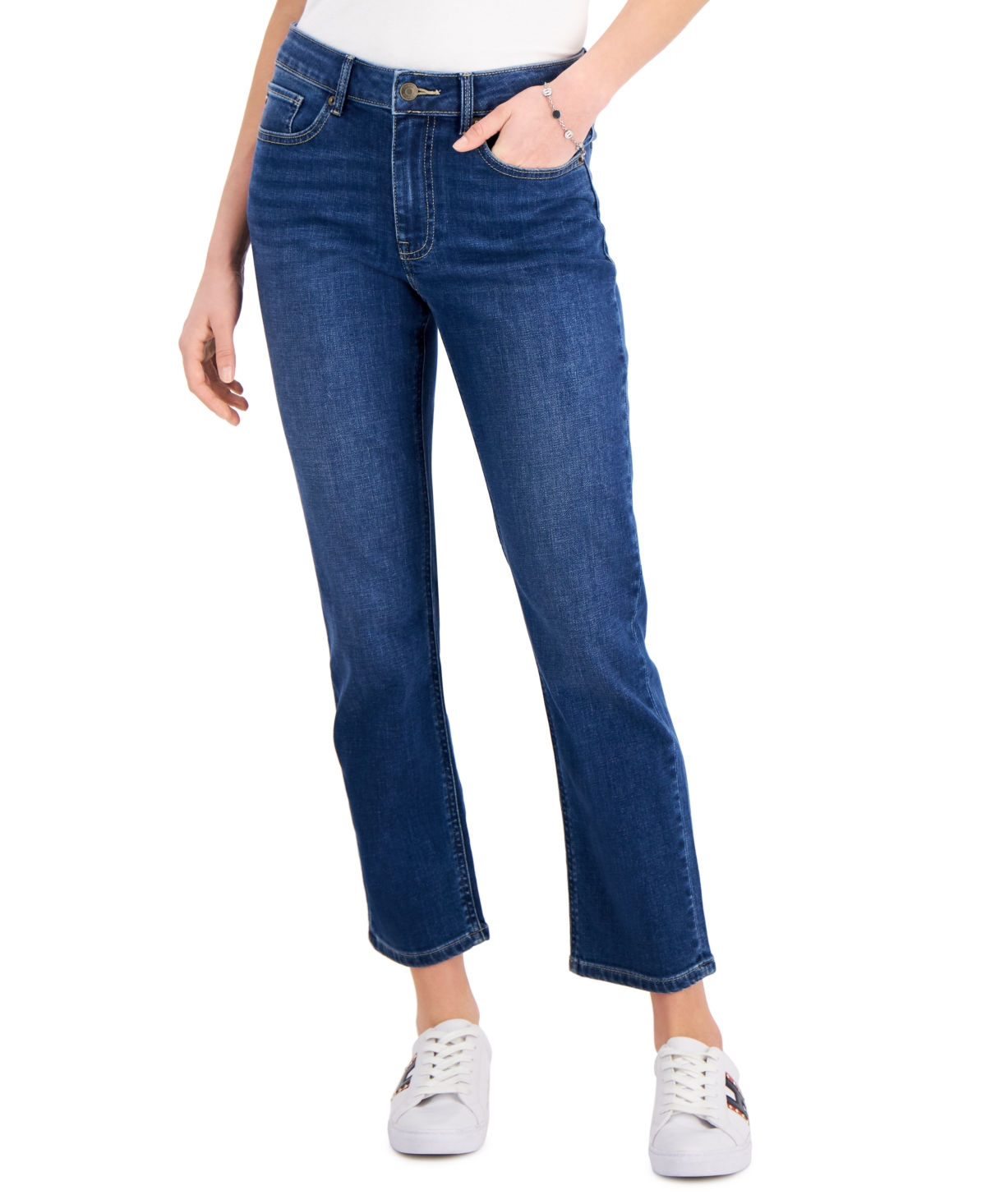 Shop Tommy Hilfiger Women's Tribeca Th Flex Straight Leg Ankle Jeans In Remnant Wash