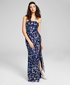 Juniors' Embellished Strapless Gown