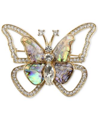 Photo 1 of Charter Club Gold-Tone Crystal & Abalone Butterfly Pin,