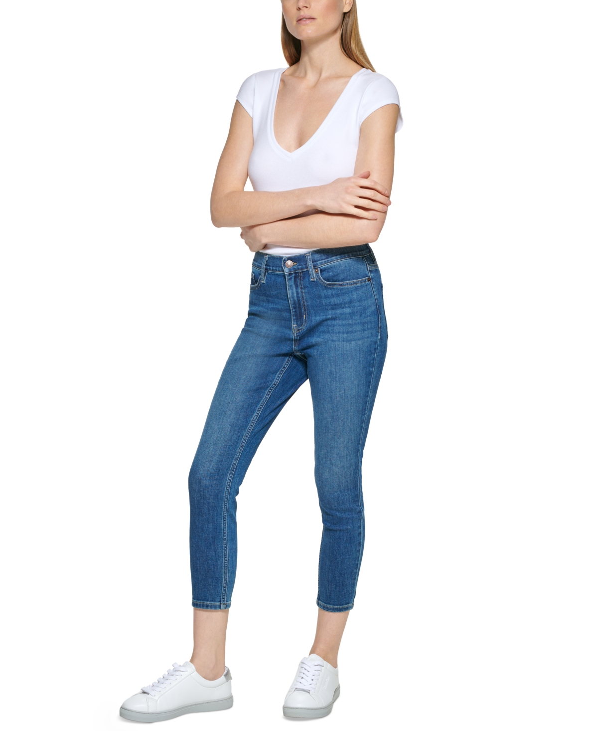 Shop Calvin Klein Jeans Est.1978 Petite High Rise 27" Skinny Ankle Jeans In Malibu