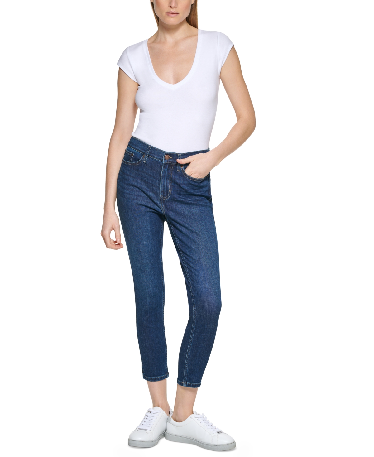 Shop Calvin Klein Jeans Est.1978 Petite High Rise 27" Skinny Ankle Jeans In Pacific