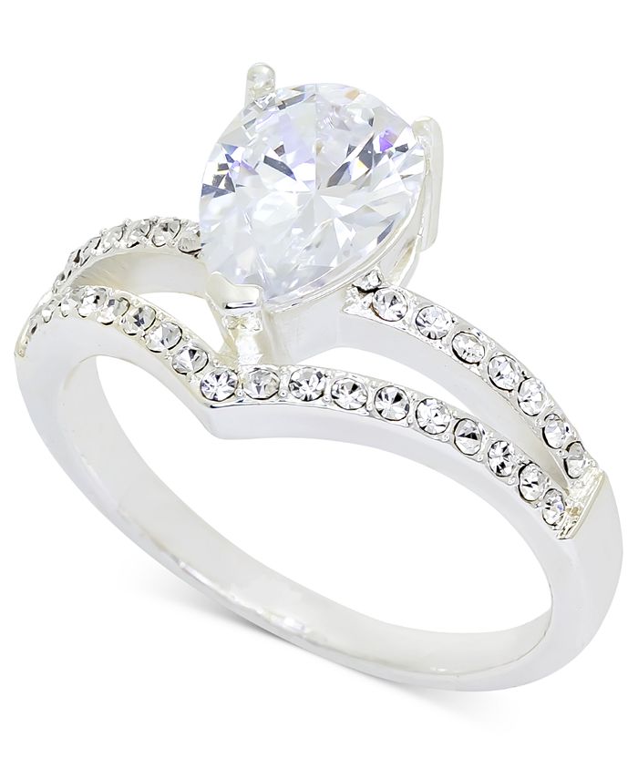 Charter Club Silver Tone Pav Pear Shape Crystal Split