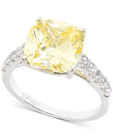 Silver-Tone Pavé & Yellow Cushion-Cut Crystal Ring, Created for Macy's