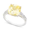 Charter Club Women's Silver-Tone Pave & Yellow Cushion-Cut Crystal Ring