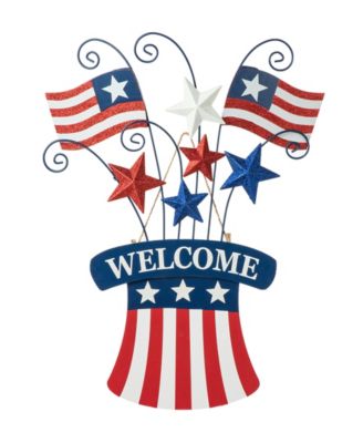 Wooden and Metal Patriotic Flags Yard Stake or Wall Decor Kd, Two Function, 30.25"