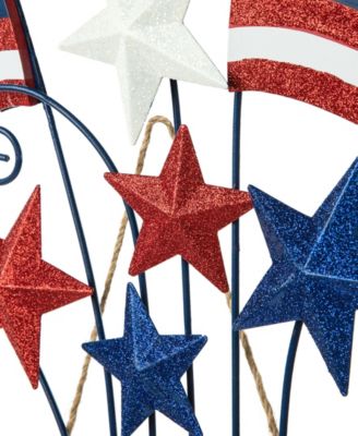 Wooden and Metal Patriotic Flags Yard Stake or Wall Decor Kd, Two Function, 30.25"