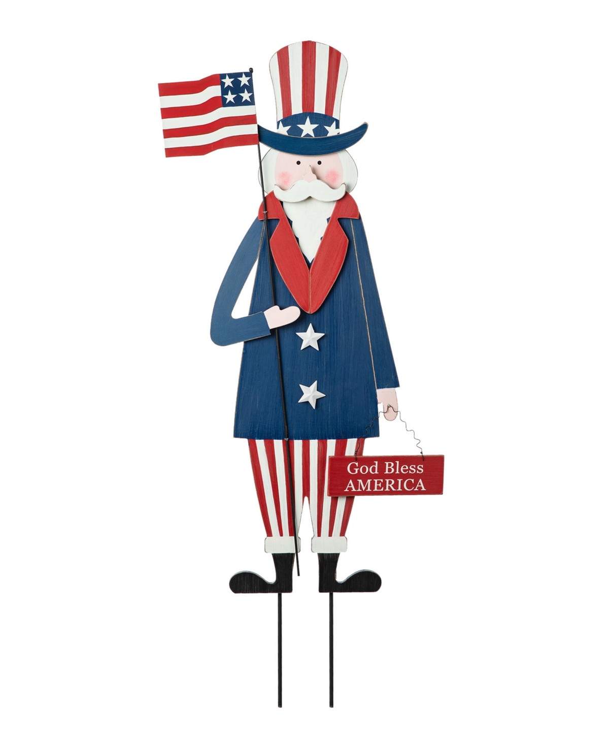 Wooden Patriotic Uncle Sam Yard Stake or Wall Decor or Porch Decor Kd, Three Function, 36" - Multi