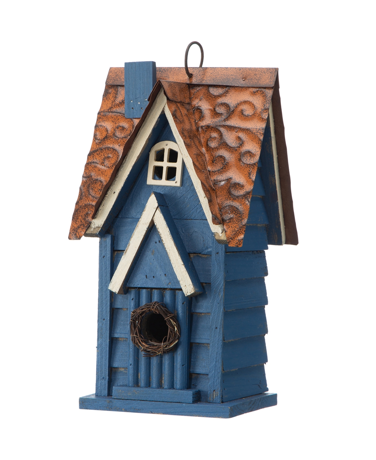 Glitzhome 12" Cottage Birdhouse In Blue