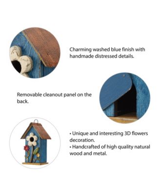 10.25" Retro Birdhouse with 3D Flowers