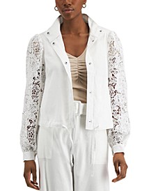 Lace-Sleeve Trucker Jacket, Created for Macy's