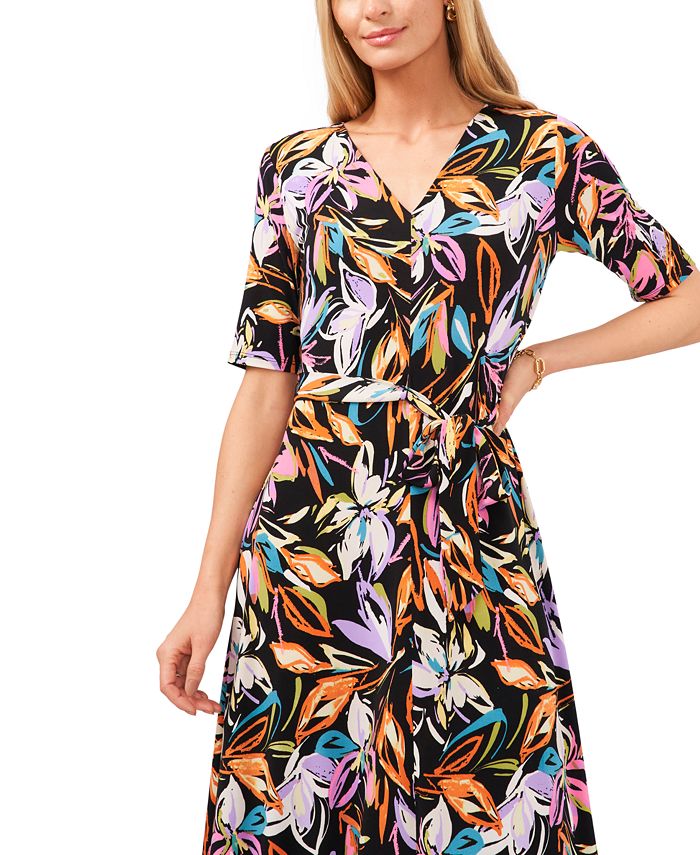 MSK Floral-Print Belted Fit & Flare Dress - Macy's